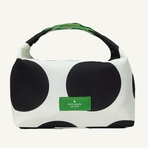 Kate Spade Black & White Polka Dot Cosmetic Pouch Green Accents Travel Bag